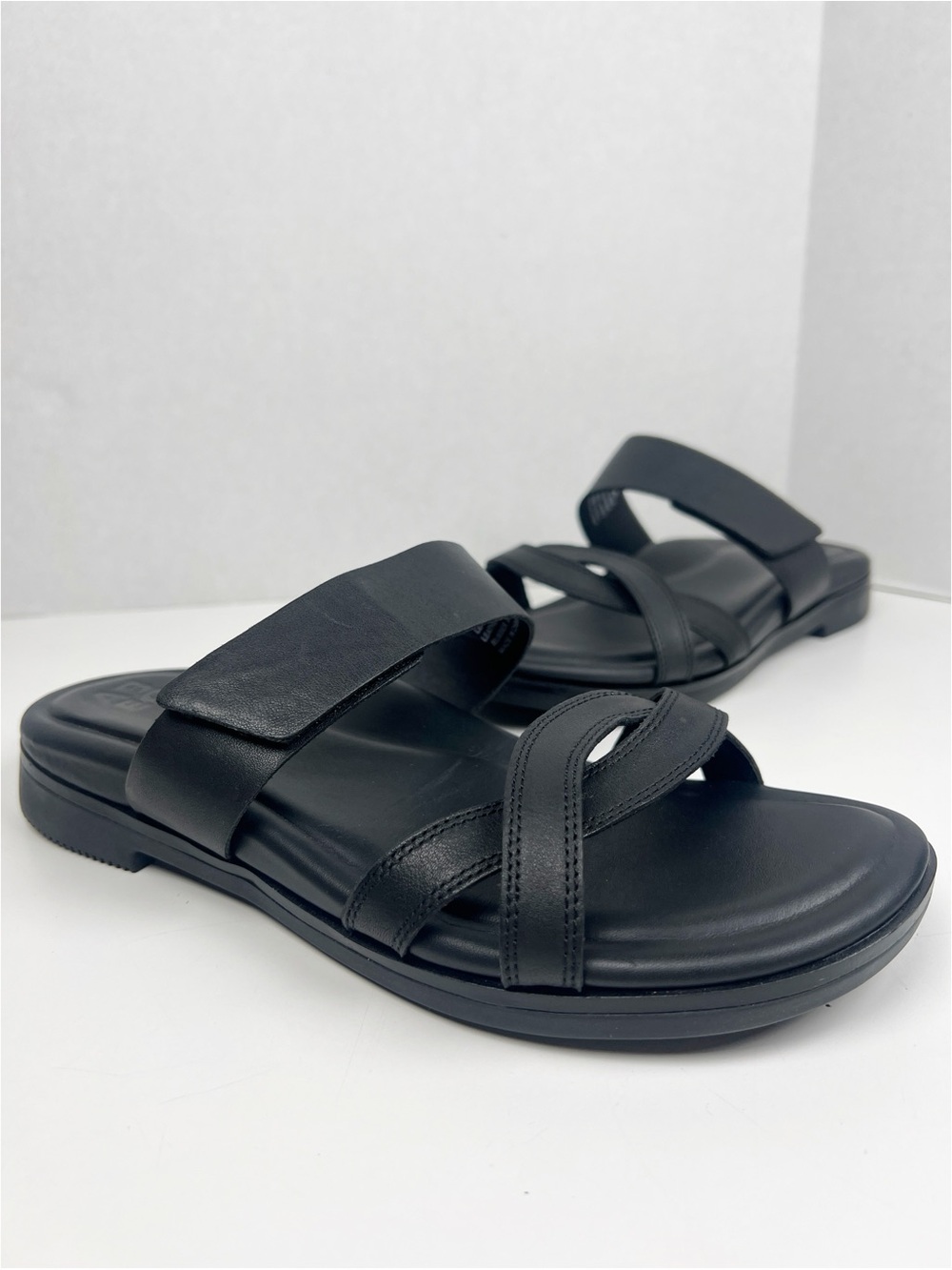 ABEO Women’s Size 7.5 Black Leather Kyla Slip On Slide Sandal Comfort Casual